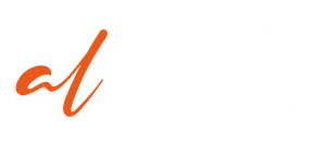 "Andrea LeShea" logo with an orange handwritten "al" and modern white text.